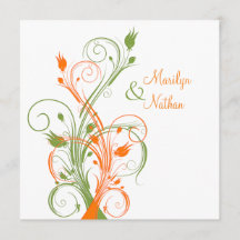 Plaza Floral Blanca Verde naranja. Invitación a la