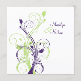 Plaza Floral Verde Morado. Invitación a la boda