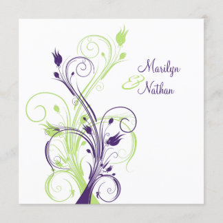 Plaza Floral Verde Morado. Invitación a la boda