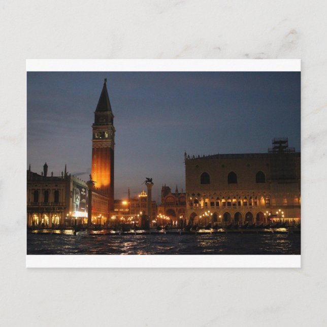 Plaza San Macro de Venecia en postal nocturna (Anverso)