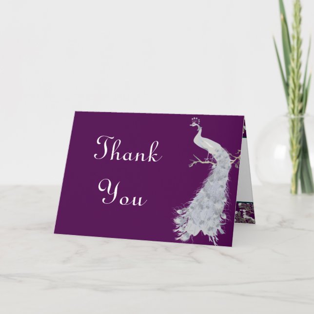 Plegado Gracias Tarjeta Pavo Real/Rama De Flor Púr (Anverso)