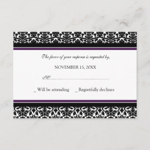Plum Black Damask RSVP Tarjeta Boda