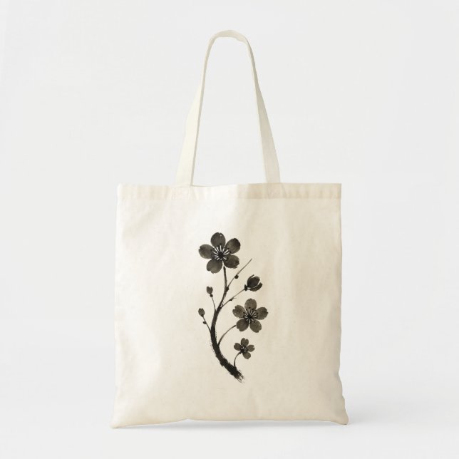 Plum Blossom Line Art - Bolsa Botánica de Tote (Frente)