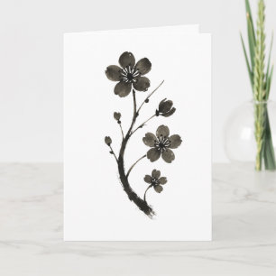 Plum Blossom Line Art - Tarjeta Botánica