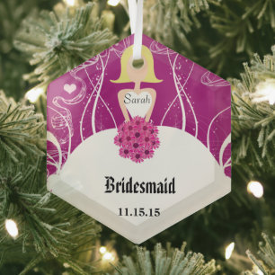 Plum Boda Gown Bridesmaid Ornamento de Navidad