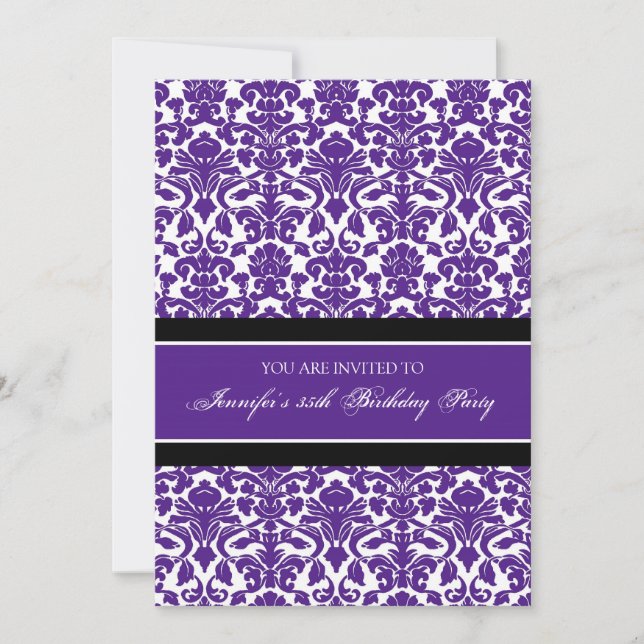Plum Damask 35th Birthday Party Invitaciones (Anverso)