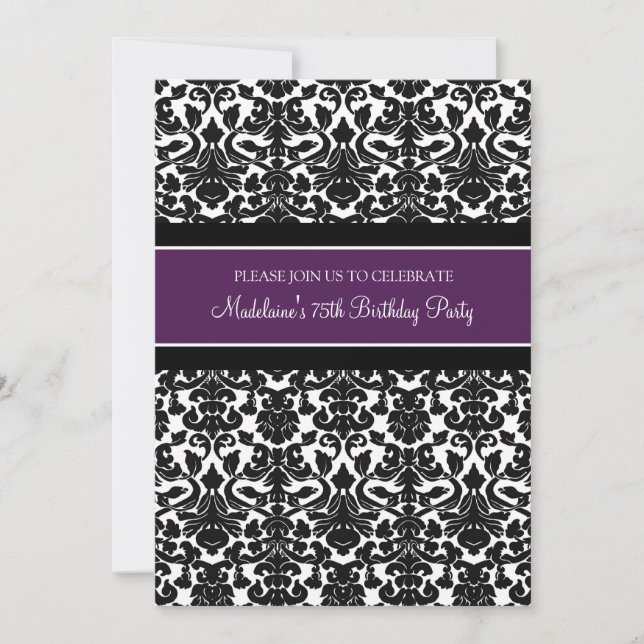 Plum Damask 75th Birthday Party Invitaciones (Anverso)