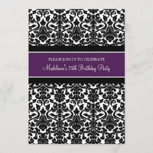 Plum Damask 75th Birthday Party Invitaciones