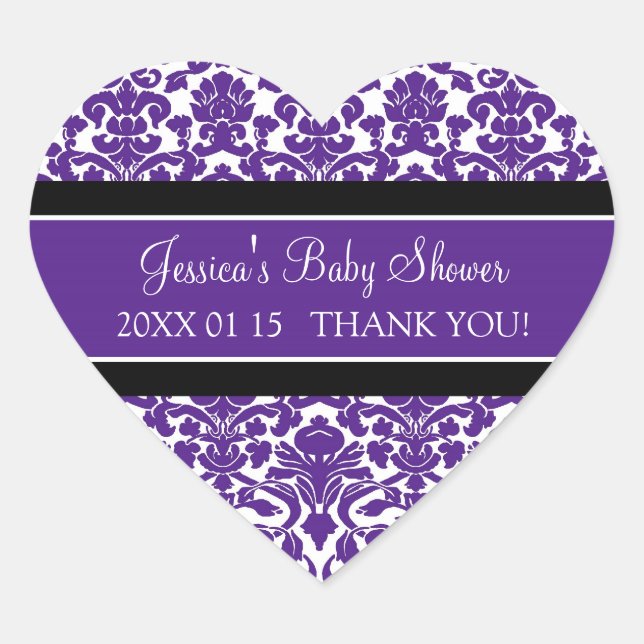 Plum Damask Baby Shower Favorito Pegatinas (Anverso)