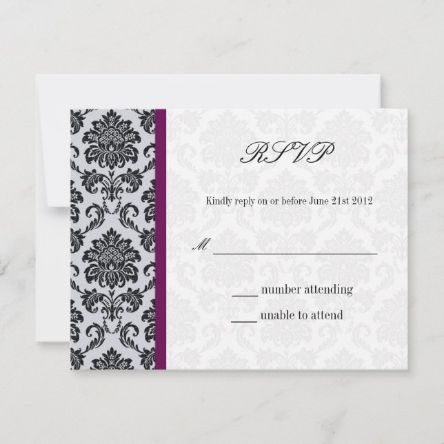 Plum Damask Monograma Wedding RSVP (Anverso)
