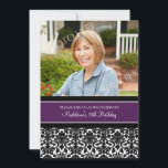 Plum Damask Photo 70th Birthday Party Invitaciones<br><div class="desc">Personalizado foto 70 invitaciones de fiesta de cumpleaños en elegante berenjena morado oscuro,  negro y blanco clásico de la cosecha de damasco floral. Añade tu nombre,  foto y detalles del fiesta para una invitación única y elegante a la fiesta de cumpleaños.</div>