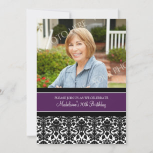 Plum Damask Photo 70th Birthday Party Invitaciones