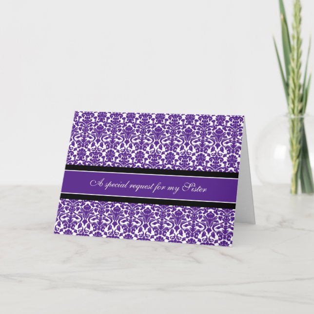 Plum Damask Sister Bridesmaid Tarjeta de invitació (Anverso)