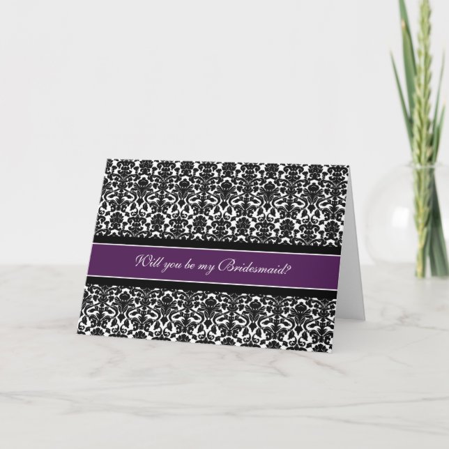 Plum Damask tarjeta de invitación para dama de hon (Anverso)