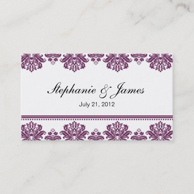 Plum Damask Wedding Tarjeta de presentación (Anverso)