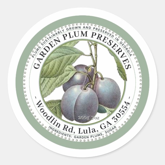 Plum de jardín conserva la etiqueta de gelatina (Anverso)