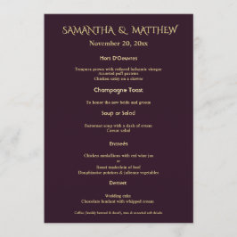 Plum Gold Wedding Menu Elegant Portrait Card