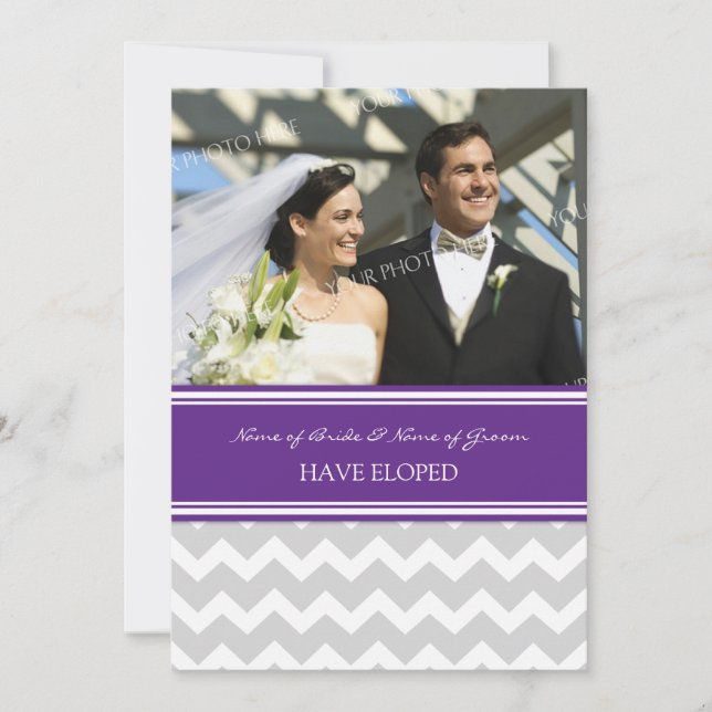 Plum Gray Chevron Photo Elopement Invitación (Anverso)