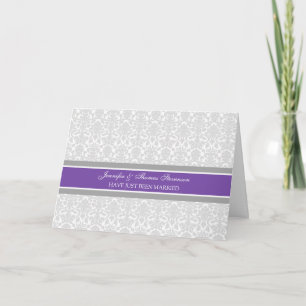 Plum Gray Damask Just Casried Invitación Card