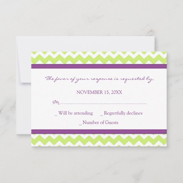 Plum Green Chevron RSVP Tarjeta Boda (Anverso)