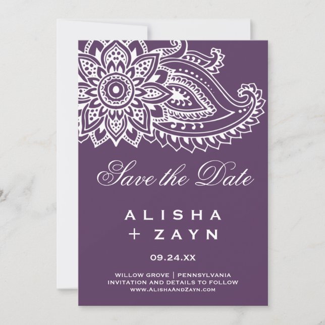 Plum Indian Paisley salva la tarjeta de fecha (Anverso)