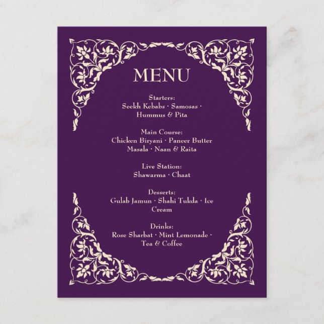 Plum Majesty Champagne Accents Wedding Menu  (Anverso)