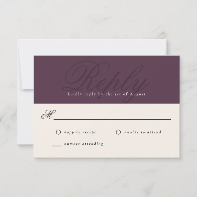Plum Modern Elegant Minimal Monograma RSVP (Anverso)