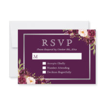 Plum Morado Floral Plata Boda Gris RSVP