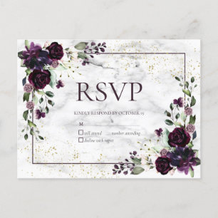 Plum Morple Gold Marble Boda Caída Sin Menú RSVP