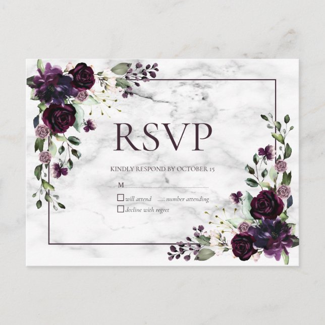 Plum Morple Marble Boda Caída Sin Menú RSVP (Anverso)
