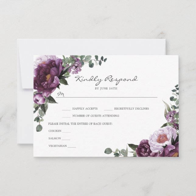 Plum Peonies RSVP Insertar tarjeta (Anverso)
