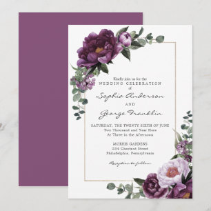 Plum Peonies Tarjeta de invitación a la boda