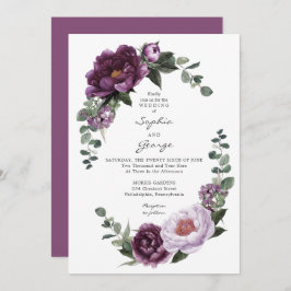 Plum Peonies Tarjeta de invitación a la boda