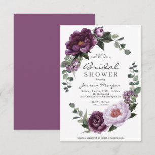 Plum Peonies Tarjeta de invitación a la ducha de n