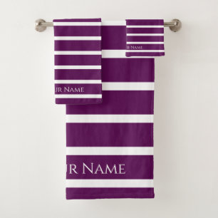 Plum Perfection Elegant Name & Stripes Bath Toalla