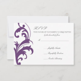 Plum Purple Elegant Damask Wedding RSVP