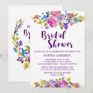 Plum Purple Garden Bridal Ducha Tarjeta de Invitac