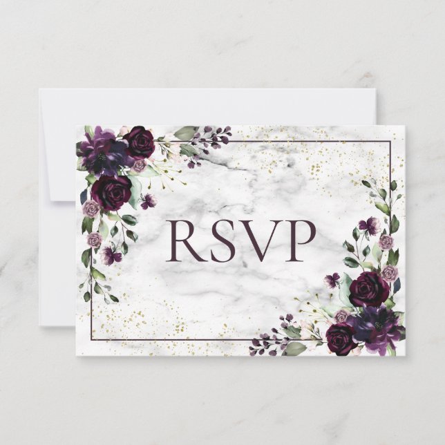 Plum Purple Gold Marble Fall Wedding RSVP (Anverso)