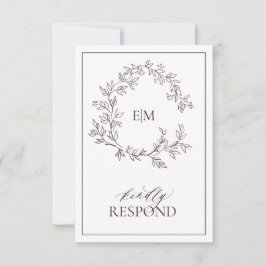 Plum Purple Leafy Escudo Monograma Boda RSVP Tarje