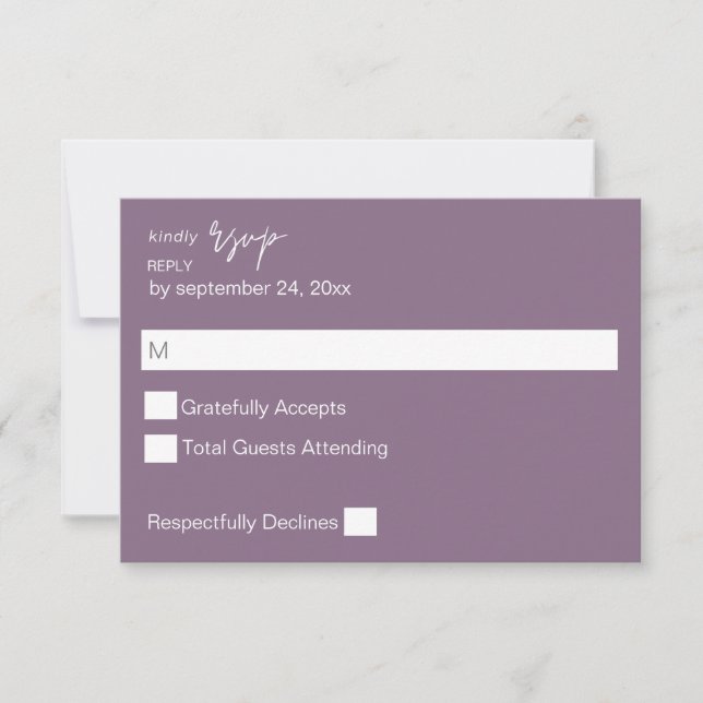 Plum Purple MOD Calligraphy no Meal RSVP (Anverso)