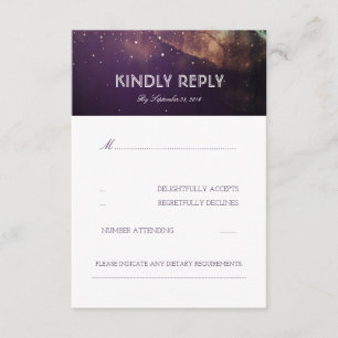 Plum Purple Night Stars Elegant Wedding RSVP Card