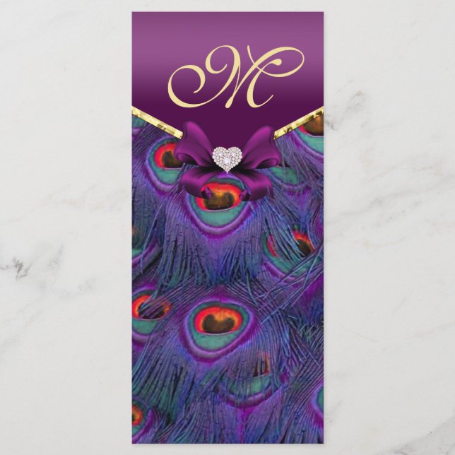 Plum Purple Peacock Wedding Program Tarjeta para r (Anverso)