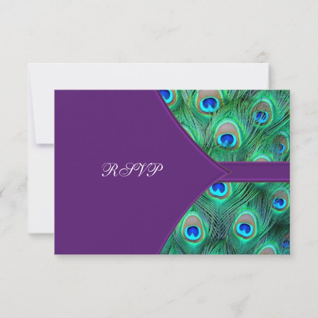 Plum Purple Peacock Wedding RSVP (Anverso)