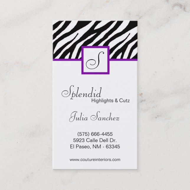 Plum Purple Zebra Imprimir Personaliza Tarjeta de  (Anverso)