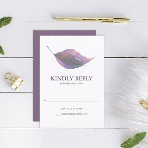 Plum Púrpura Acuarela Caída Boda Hoja RSVP