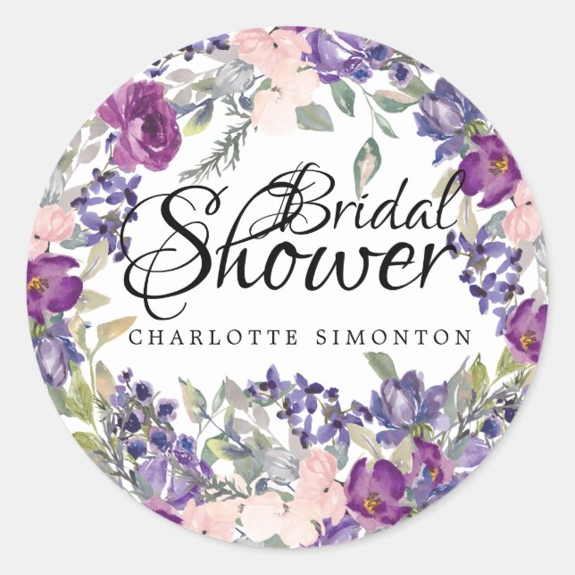 Plum Rubor Floral Bridal Shower Sello para sobres (Anverso)