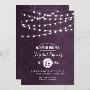 Plum String Lights Bridal Shower Invitación