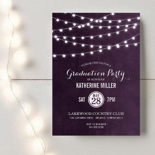 Plum String Lights Graduation Party Invitación