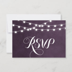Plum String Lights Wedding RSVP Card