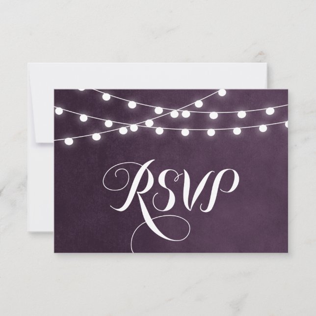 Plum String Lights Wedding RSVP Card (Anverso)